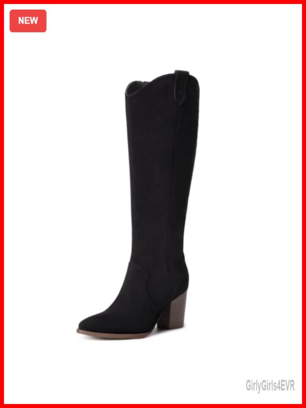 Suede Knee High Boots Pointed Toe Block Heel Side Zipper